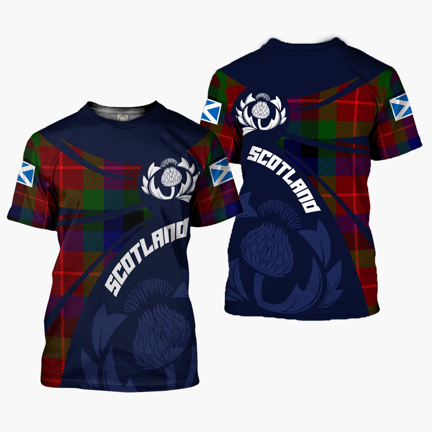 Printivon Thistle Flowers and Scottish Tartan Tennant Family Custom Tee Shirt