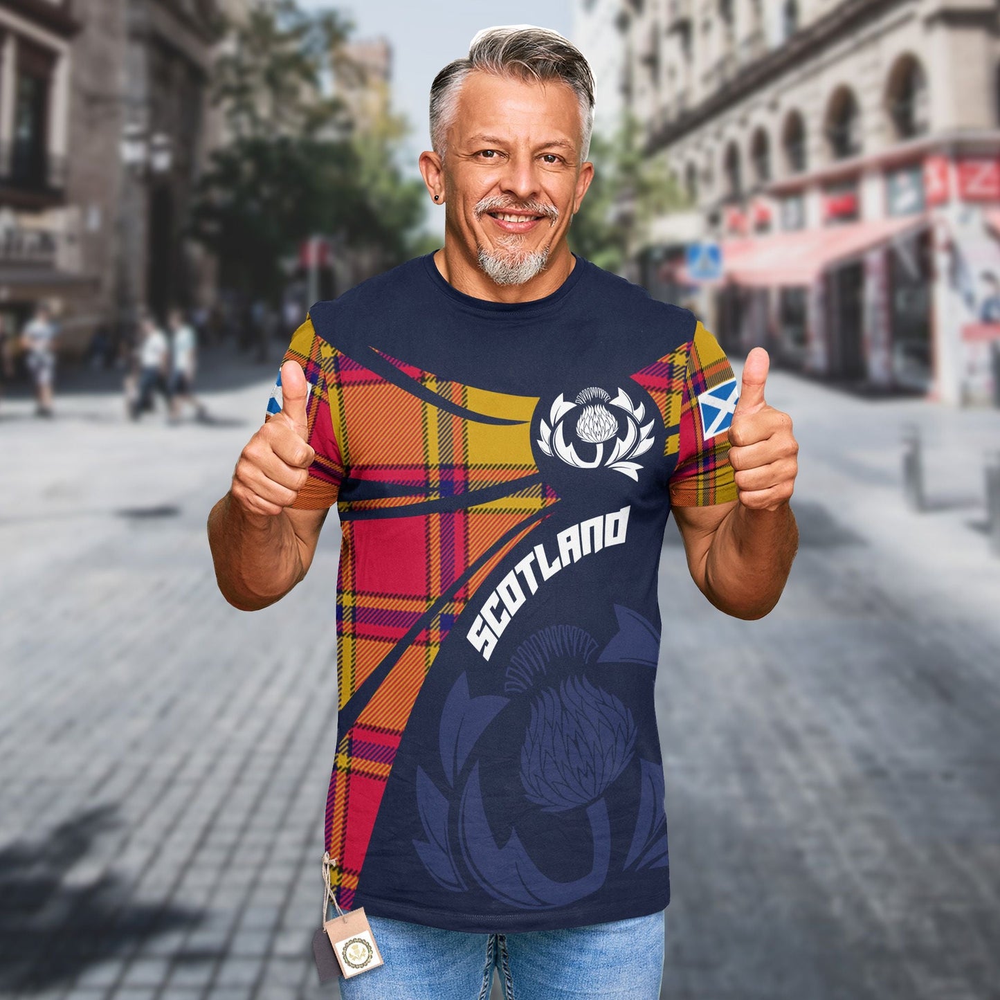 Printivon Thistle Flowers and Scottish Tartan Scrymgeour Family Custom Tee Shirt