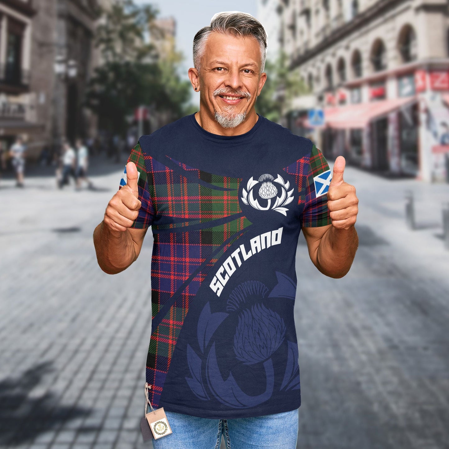 Printivon Thistle Flowers and Scottish Tartan MacBrayne Family Custom Tee Shirt