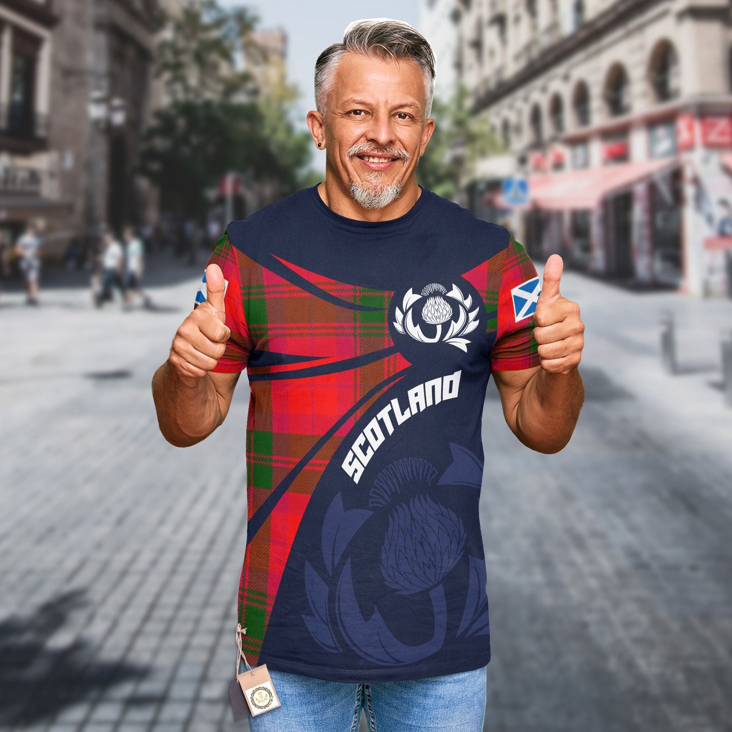 Printivon Thistle Flowers and Scottish Tartan MacNab Family Custom Tee Shirt