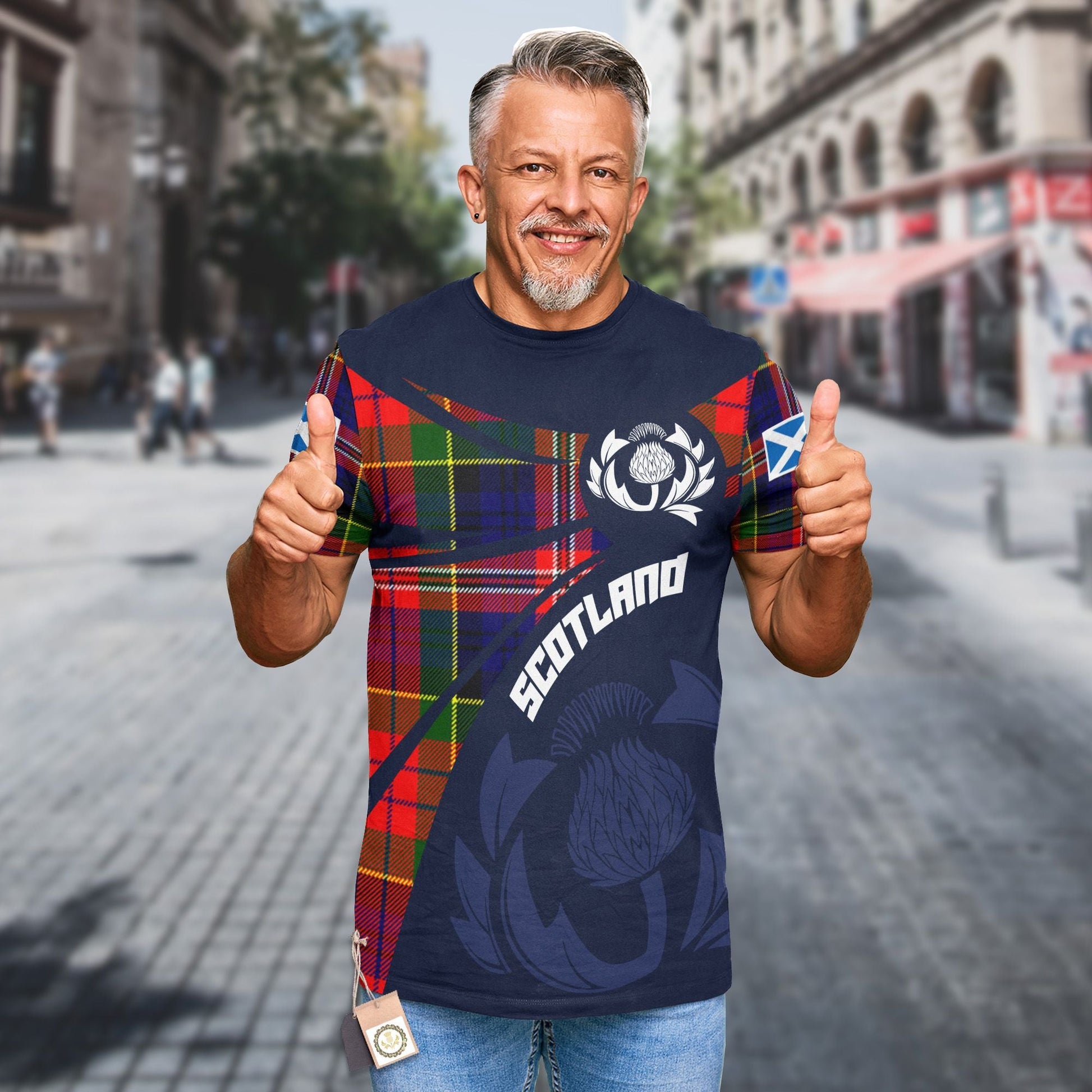 Printivon Thistle Flowers and Scottish Tartan MacPherson Family Custom Tee Shirt