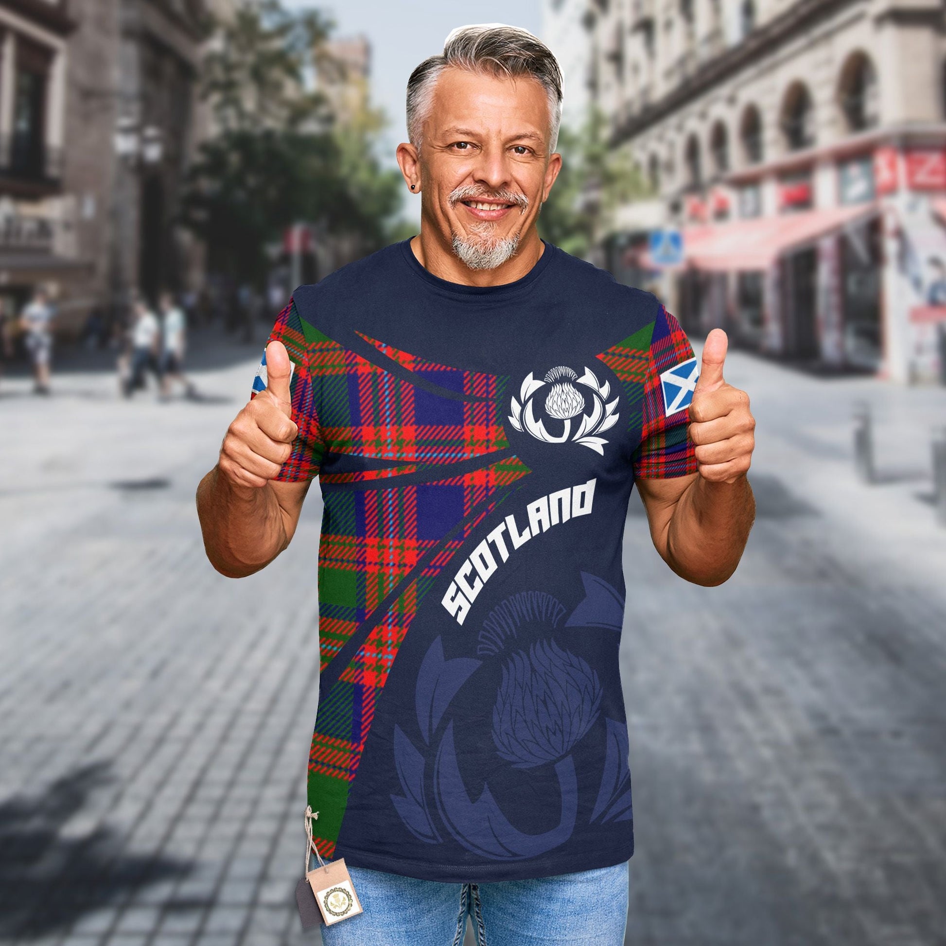 Printivon Thistle Flowers and Scottish Tartan MacIntyre Family Custom Tee Shirt