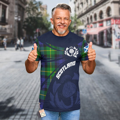 Printivon Thistle Flowers and Scottish Tartan Meldrum Family Custom Tee Shirt