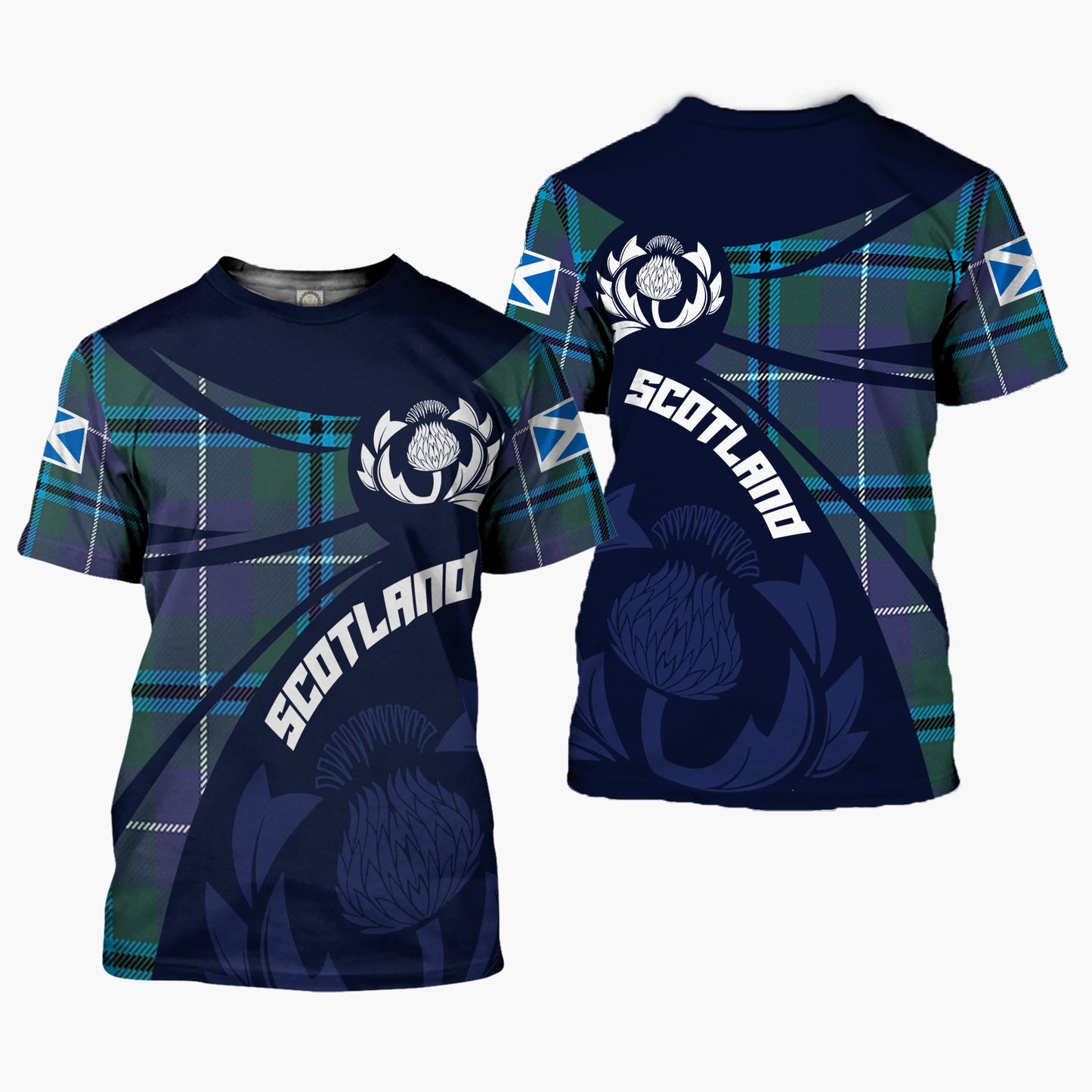 Printivon Thistle Flowers and Scottish Tartan Sandilands Family Custom Tee Shirt