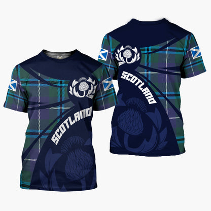 Printivon Thistle Flowers and Scottish Tartan Sandilands Family Custom Tee Shirt