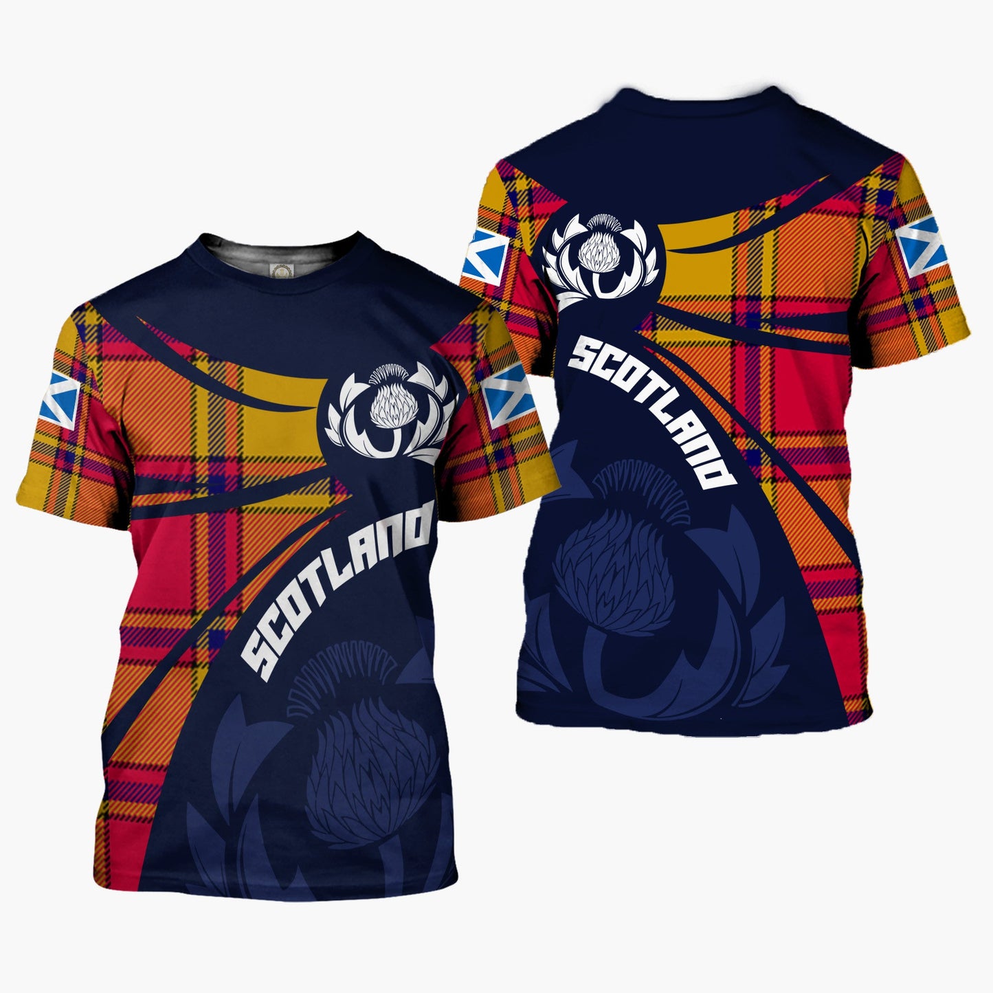 Printivon Thistle Flowers and Scottish Tartan Scrymgeour Family Custom Tee Shirt