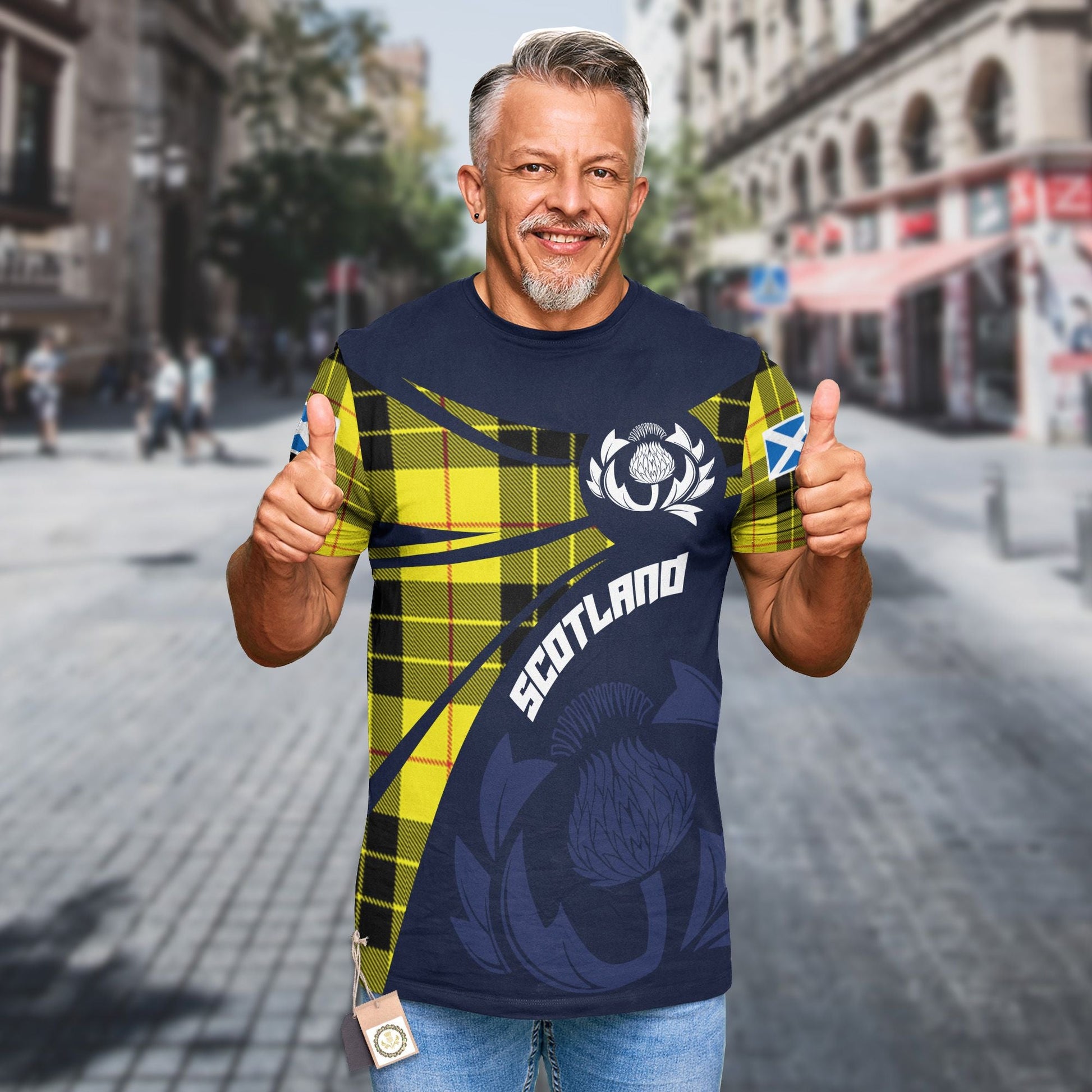 Printivon Thistle Flowers and Scottish Tartan MacLeod of Lewis Family Custom Tee Shirt