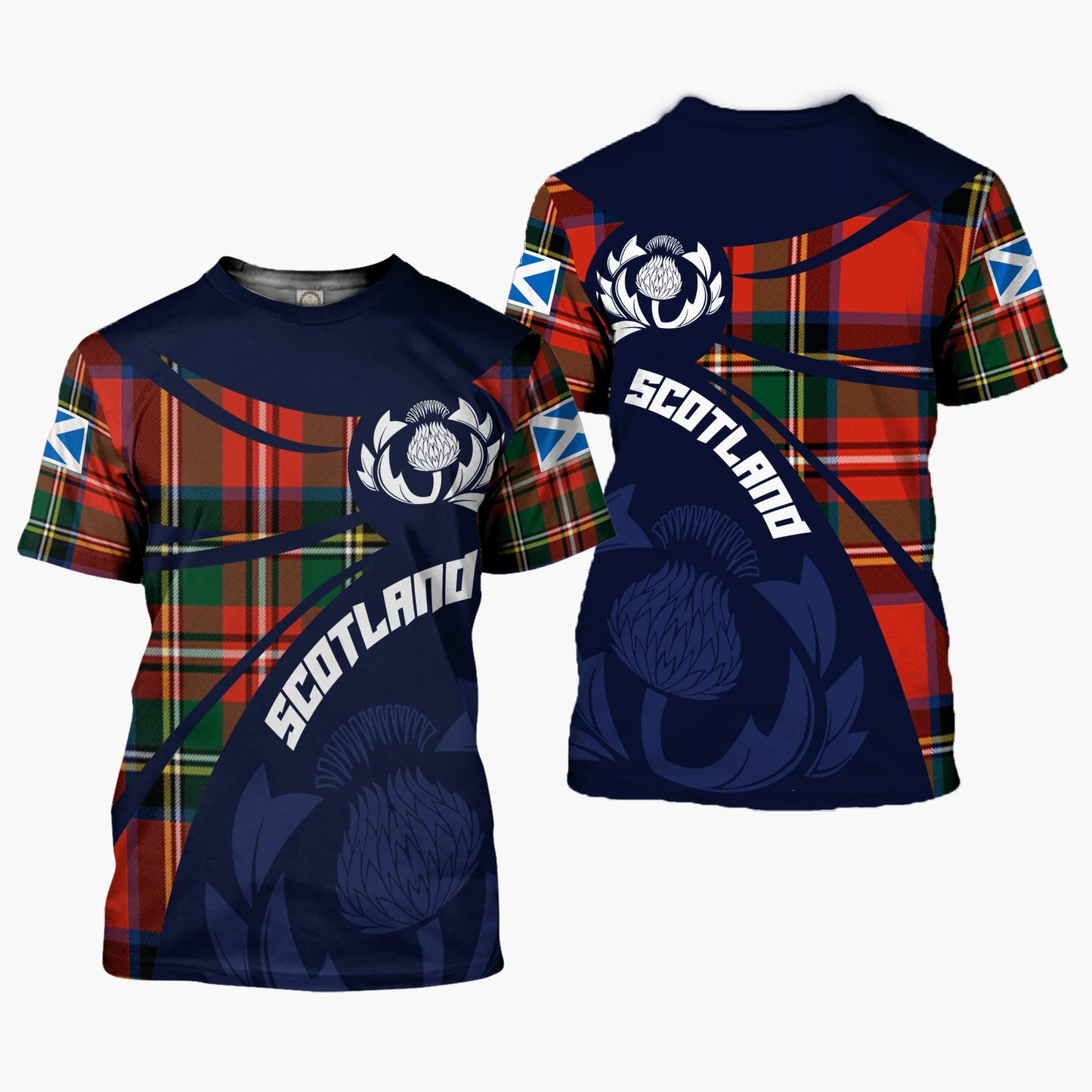 Printivon Thistle Flowers and Scottish Tartan Monypenny Family Custom Tee Shirt
