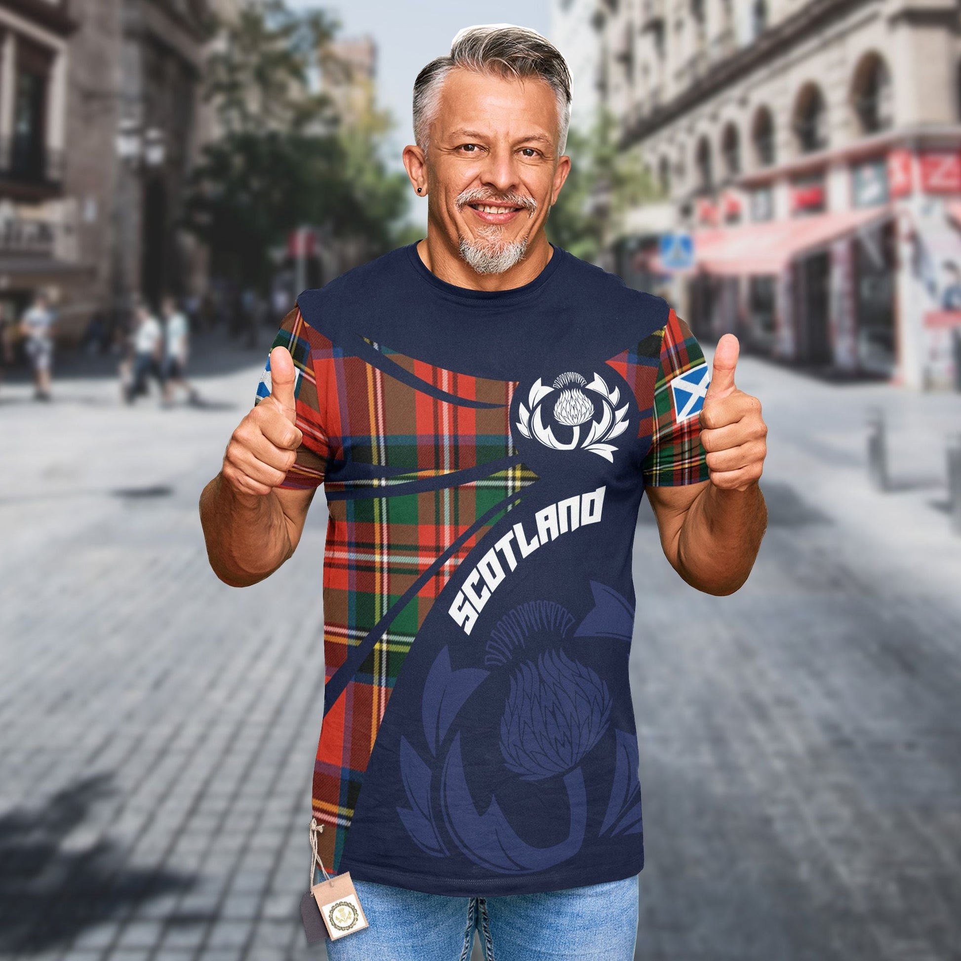 Printivon Thistle Flowers and Scottish Tartan Monypenny Family Custom Tee Shirt