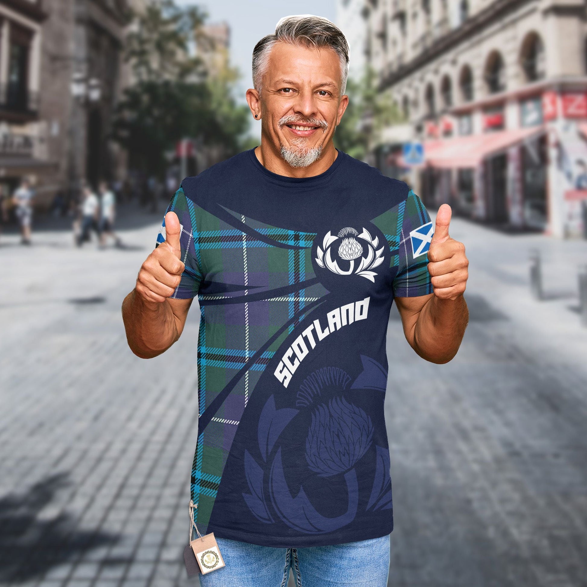 Printivon Thistle Flowers and Scottish Tartan Sandilands Family Custom Tee Shirt