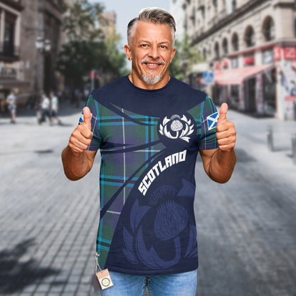 Printivon Thistle Flowers and Scottish Tartan Sandilands Family Custom Tee Shirt