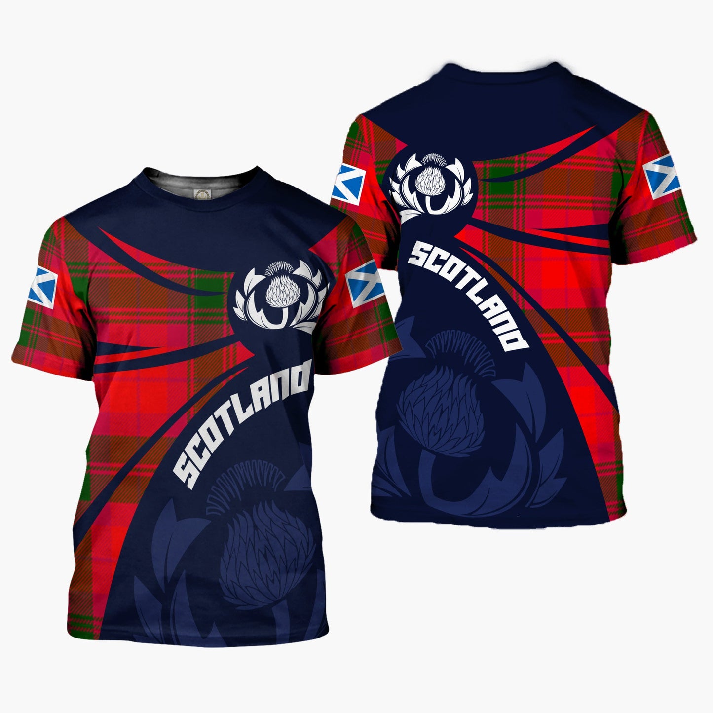 Printivon Thistle Flowers and Scottish Tartan MacNab Family Custom Tee Shirt