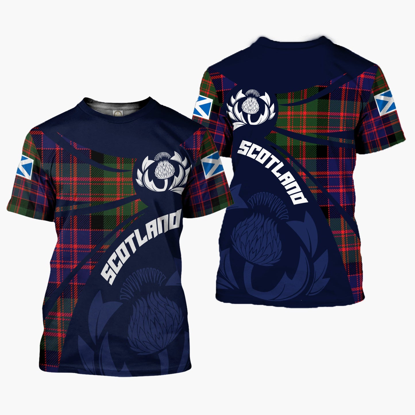 Printivon Thistle Flowers and Scottish Tartan MacBrayne Family Custom Tee Shirt