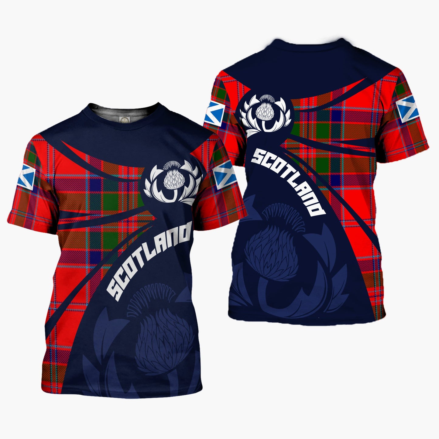 Printivon Thistle Flowers and Scottish Tartan MacGillivray Family Custom Tee Shirt