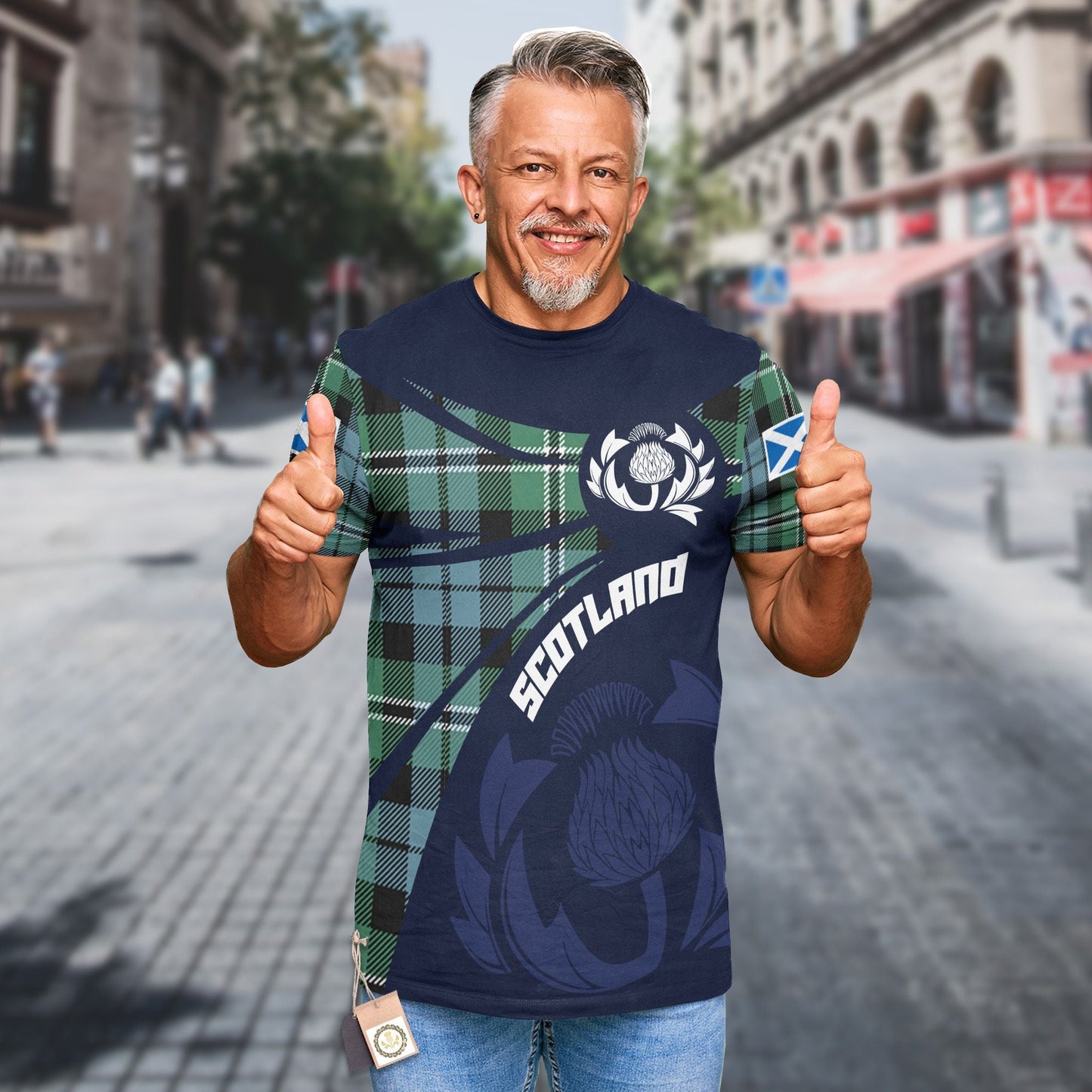 Printivon Thistle Flowers and Scottish Tartan Melville Family Custom Tee Shirt