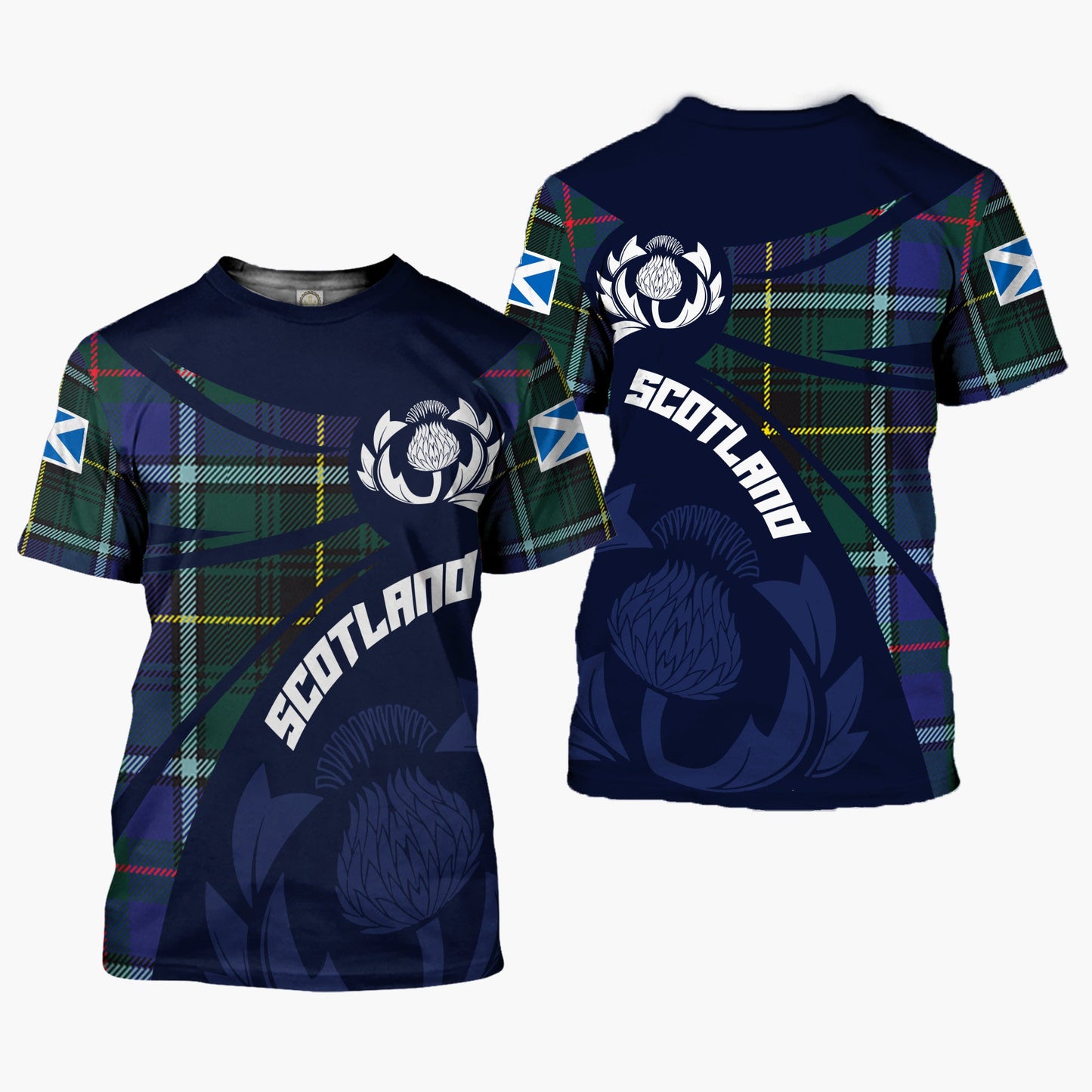 Printivon Thistle Flowers and Scottish Tartan MacInnes Family Custom Tee Shirt