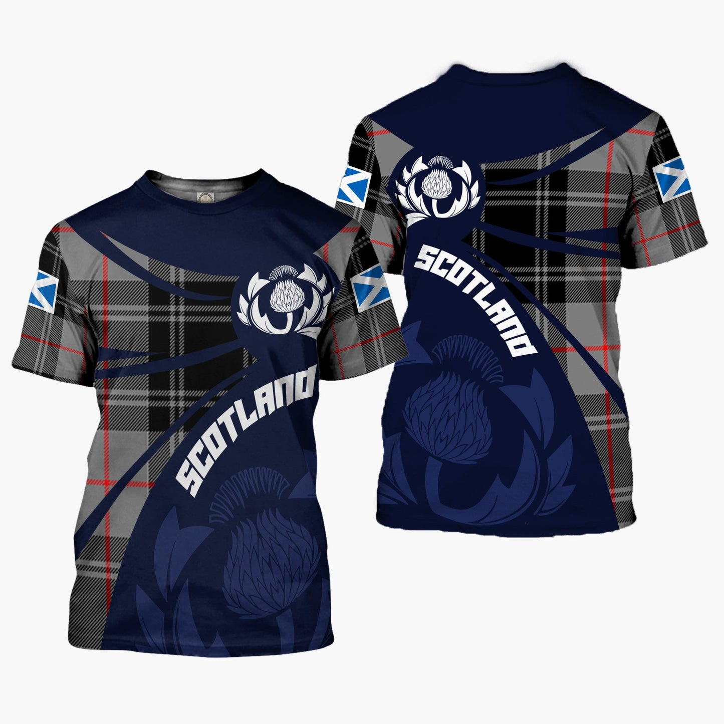 Printivon Thistle Flowers and Scottish Tartan Moffat Family Custom Tee Shirt