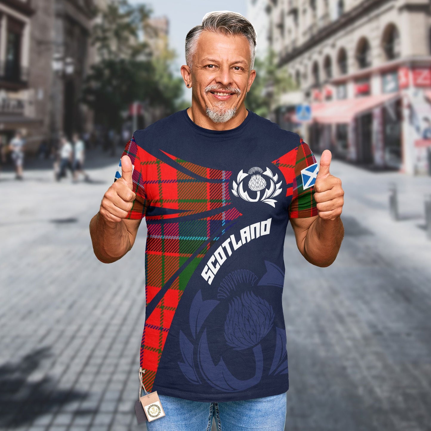 Printivon Thistle Flowers and Scottish Tartan MacNicol of Scorrybreac Family Custom Tee Shirt