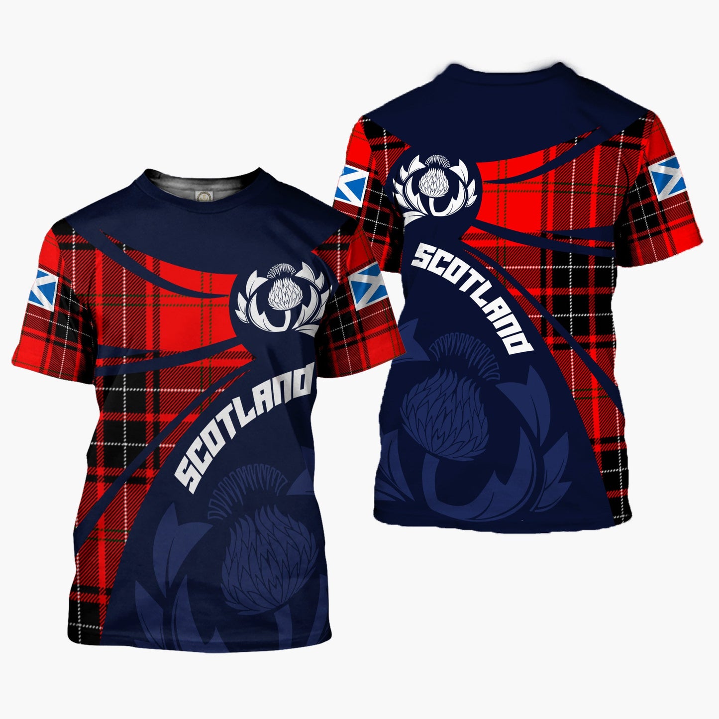 Printivon Thistle Flowers and Scottish Tartan Wemyss Family Custom Tee Shirt