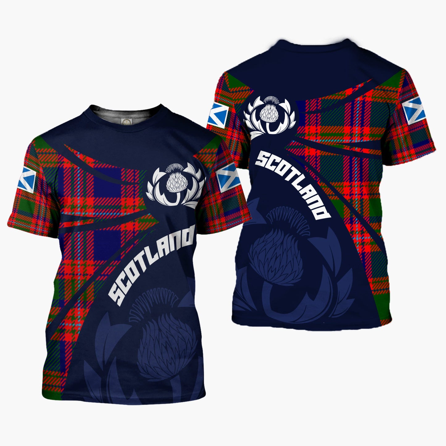 Printivon Thistle Flowers and Scottish Tartan MacIntyre Family Custom Tee Shirt