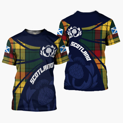 Printivon Thistle Flowers and Scottish Tartan MacMillan Family Custom Tee Shirt