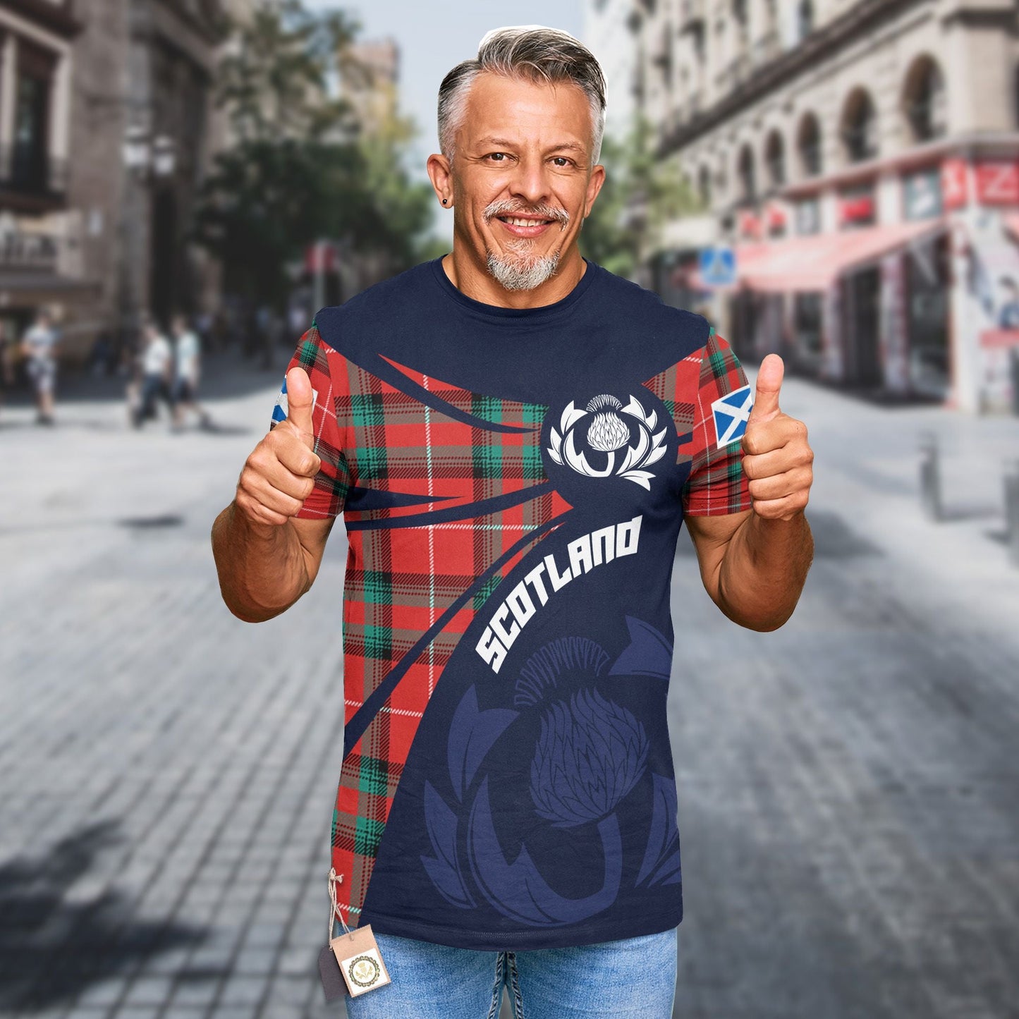 Printivon Thistle Flowers and Scottish Tartan Stewart Stuart of Bute Family Custom Tee Shirt