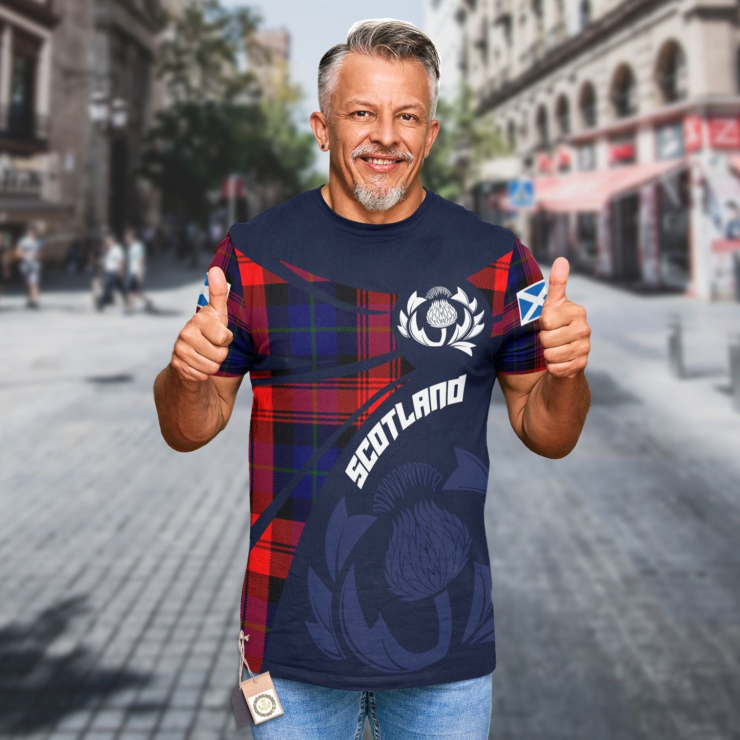 Printivon Thistle Flowers and Scottish Tartan MacLachlan Family Custom Tee Shirt