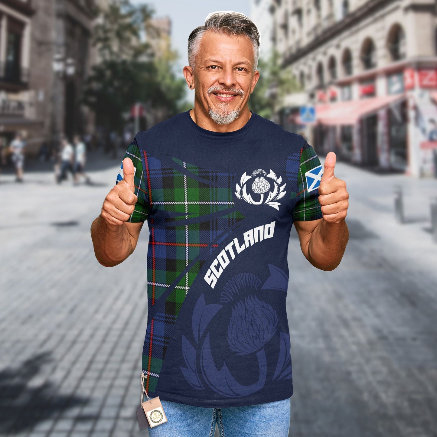 Printivon Thistle Flowers and Scottish Tartan MacKenzie Family Custom Tee Shirt