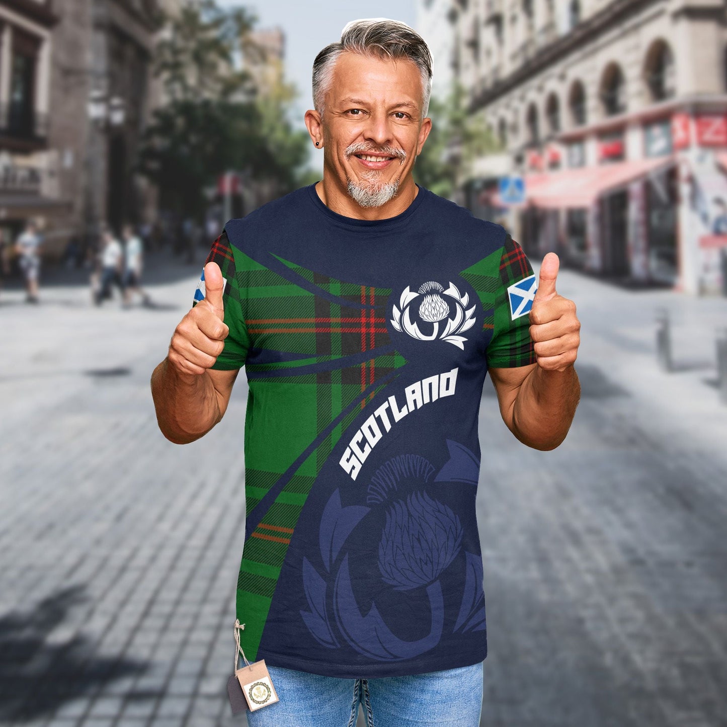 Printivon Thistle Flowers and Scottish Tartan Primrose Family Custom Tee Shirt