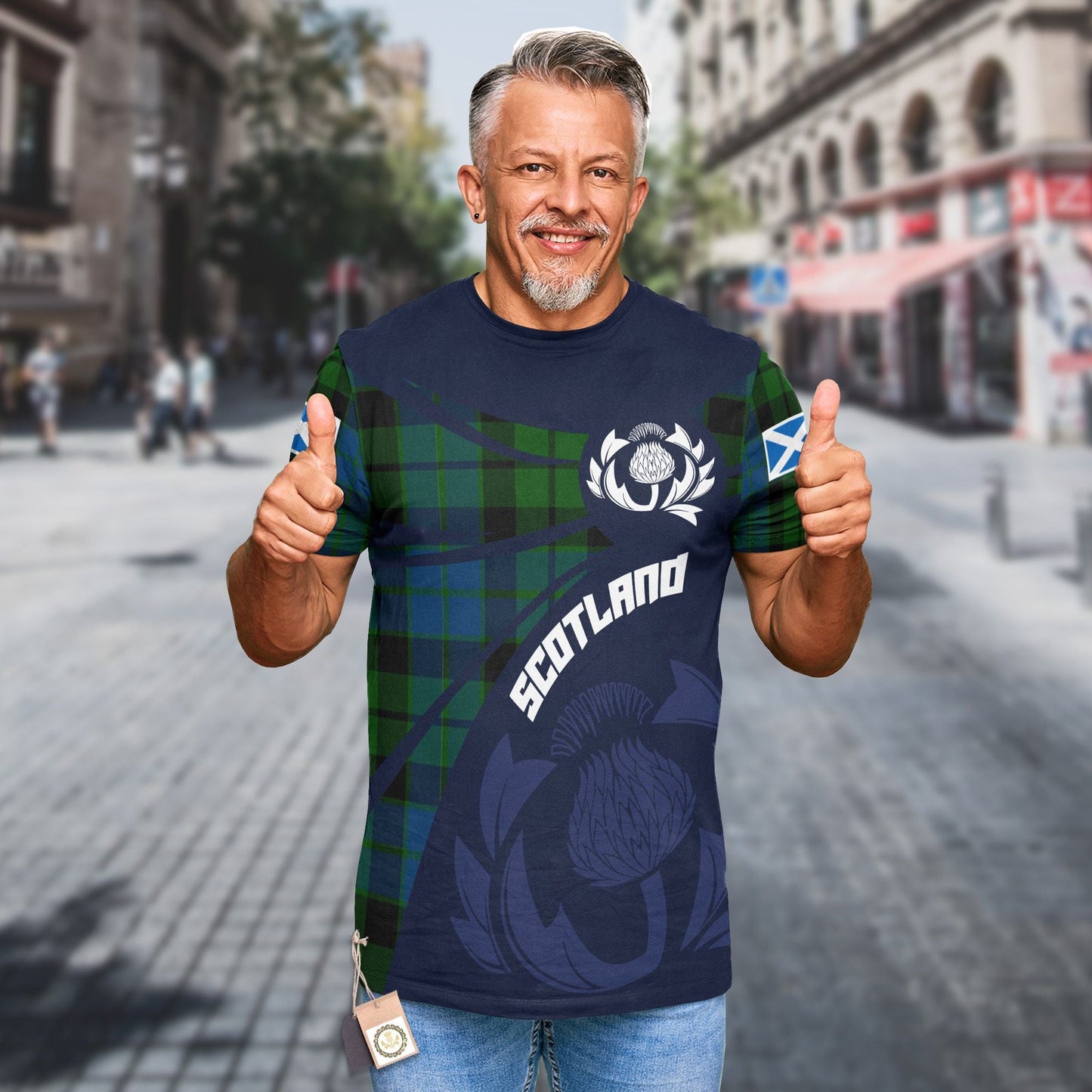 Printivon Thistle Flowers and Scottish Tartan MacKie Family Custom Tee Shirt