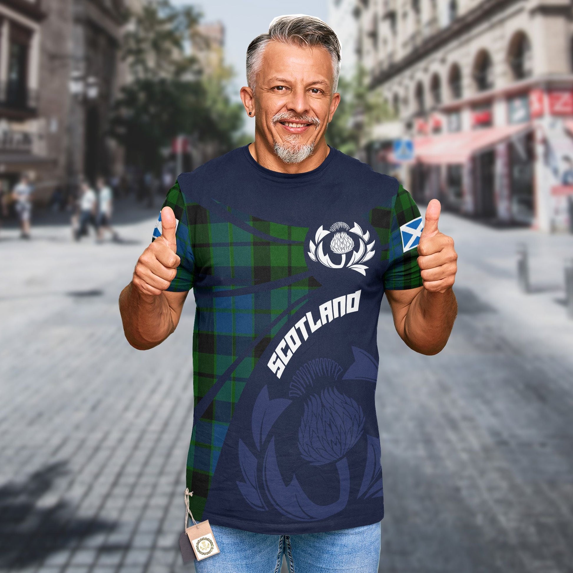 Printivon Thistle Flowers and Scottish Tartan MacKie Family Custom Tee Shirt