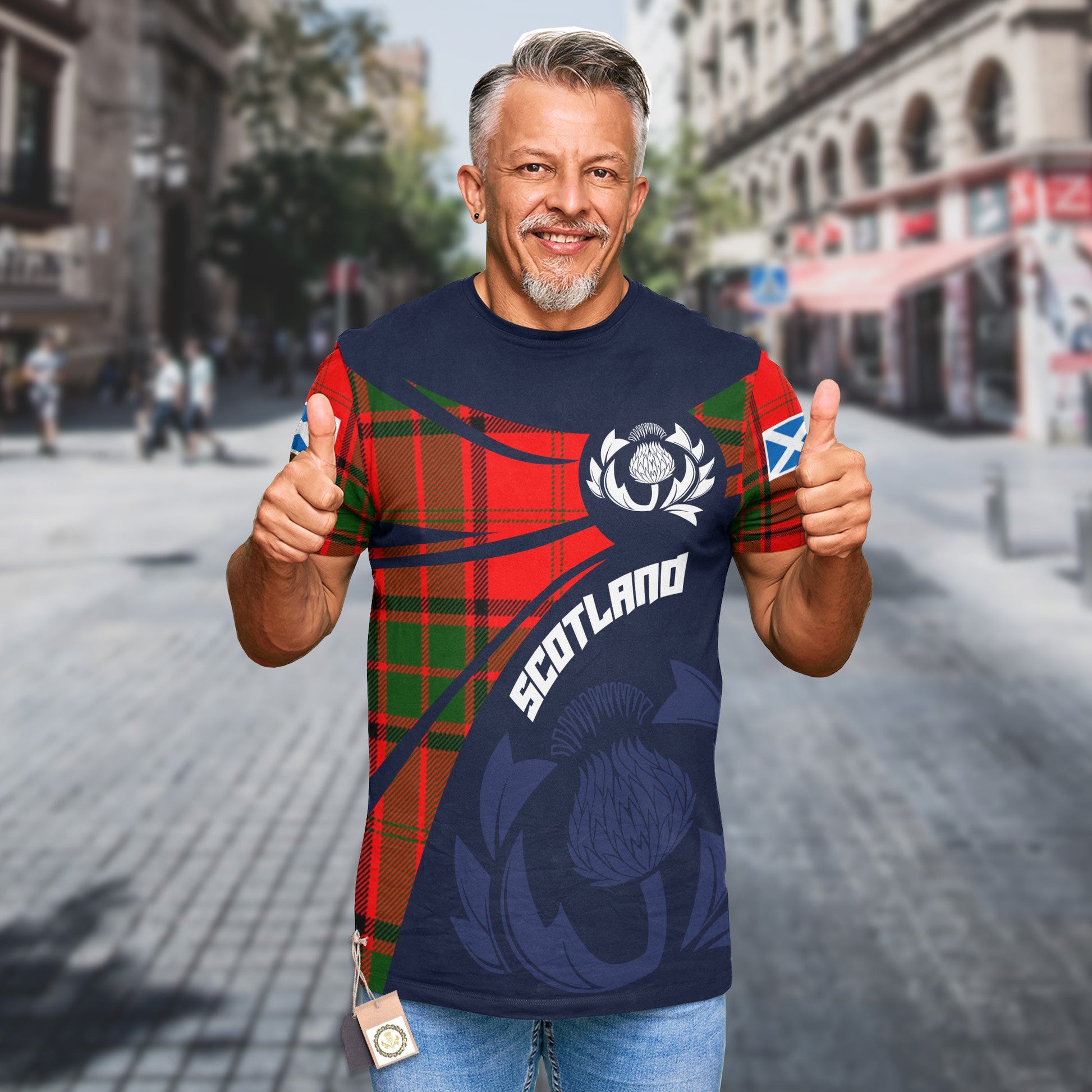 Printivon Thistle Flowers and Scottish Tartan Maxwell Family Custom Tee Shirt