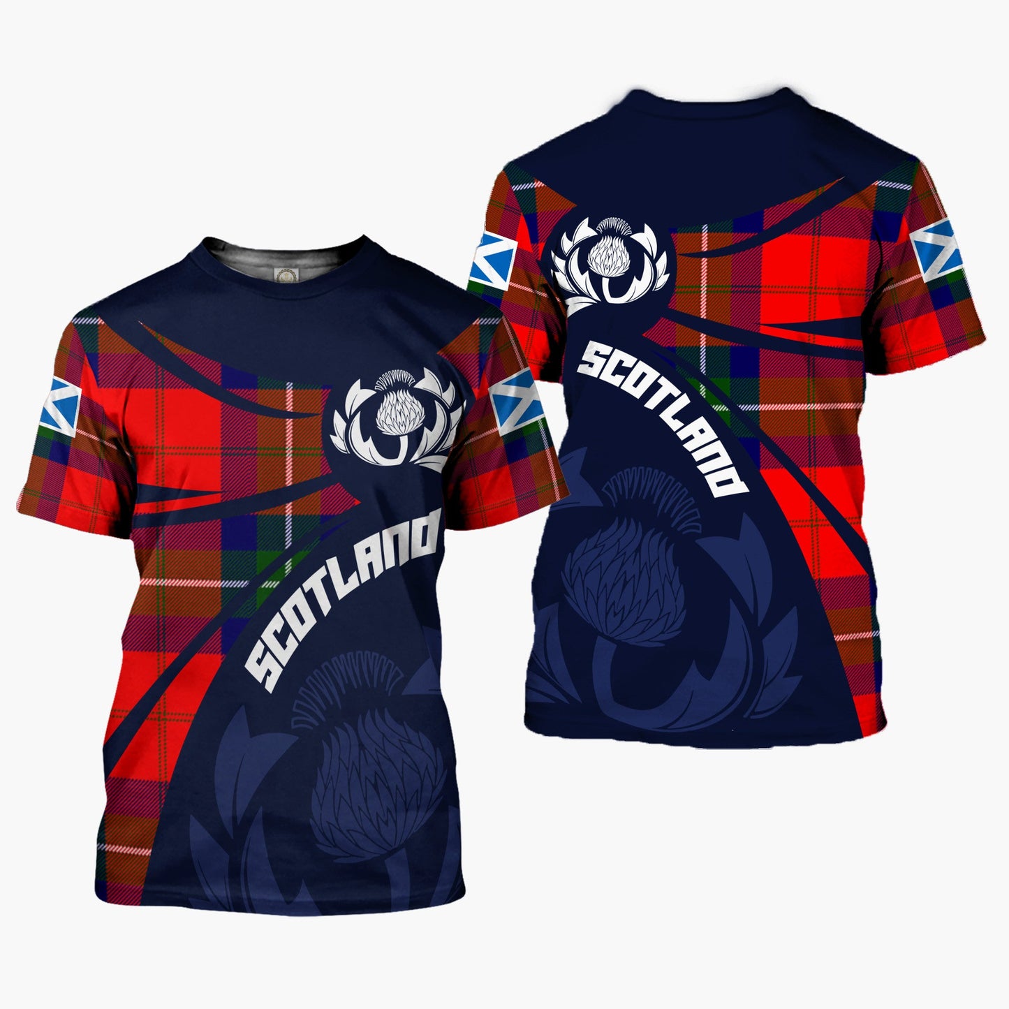 Printivon Thistle Flowers and Scottish Tartan Ruthven Family Custom Tee Shirt