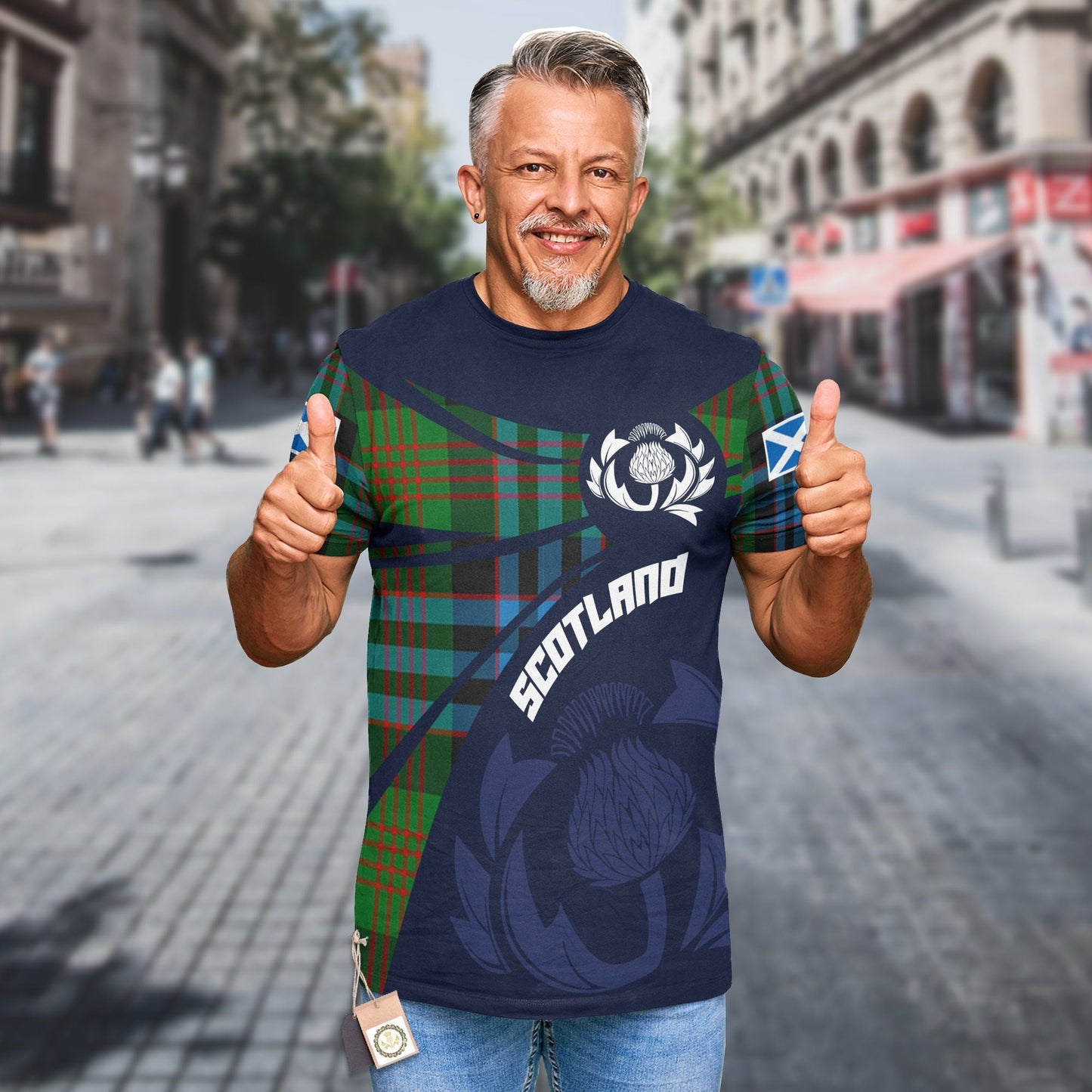 Printivon Thistle Flowers and Scottish Tartan Newlands Family Custom Tee Shirt