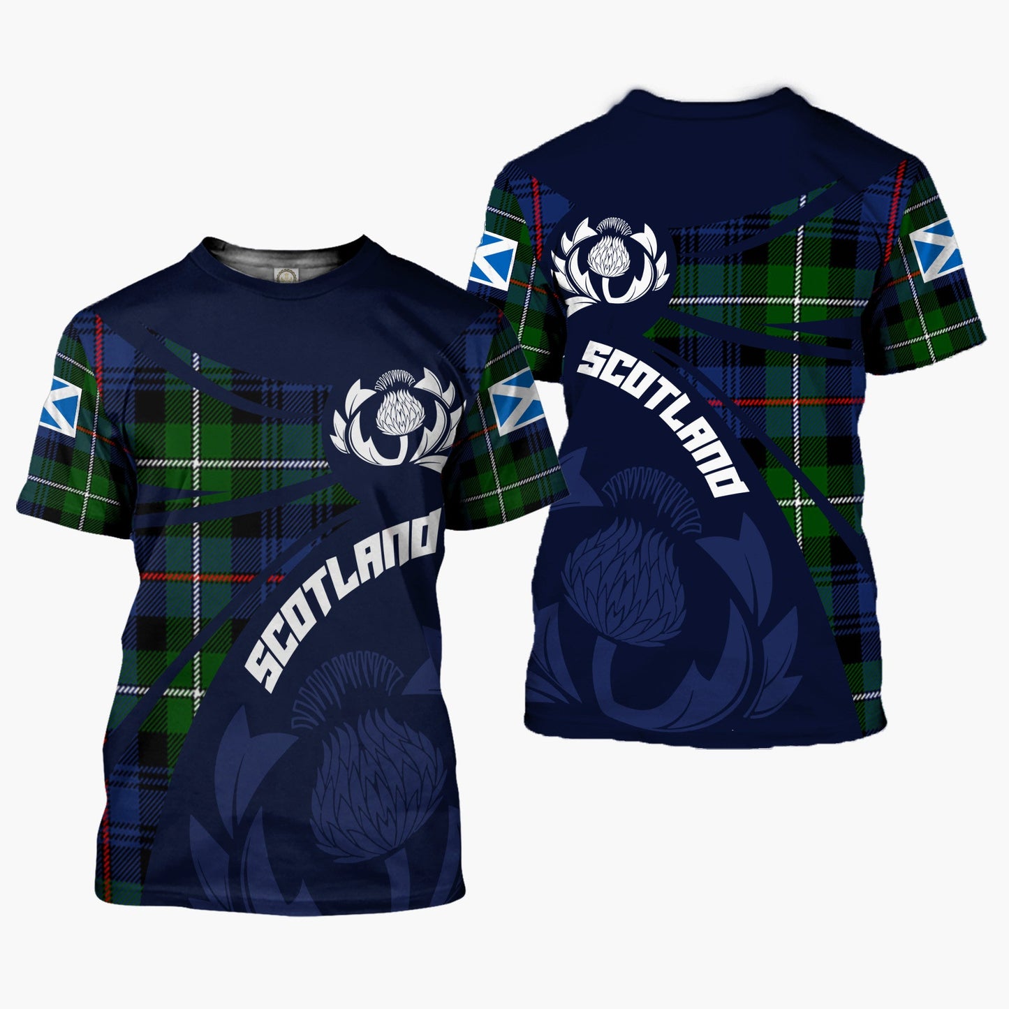 Printivon Thistle Flowers and Scottish Tartan MacKenzie Family Custom Tee Shirt