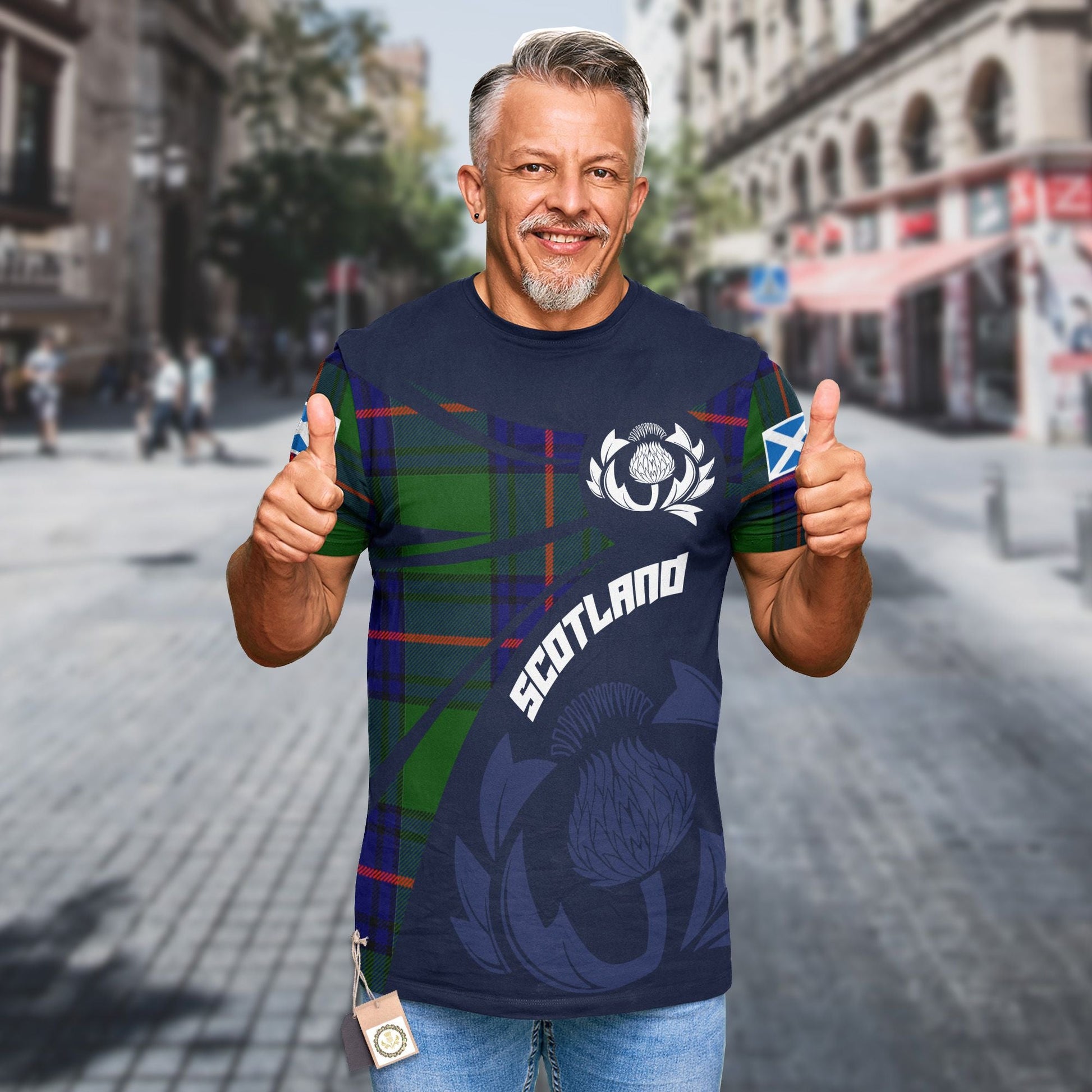 Printivon Thistle Flowers and Scottish Tartan Shaw of Tordarroch Family Custom Tee Shirt
