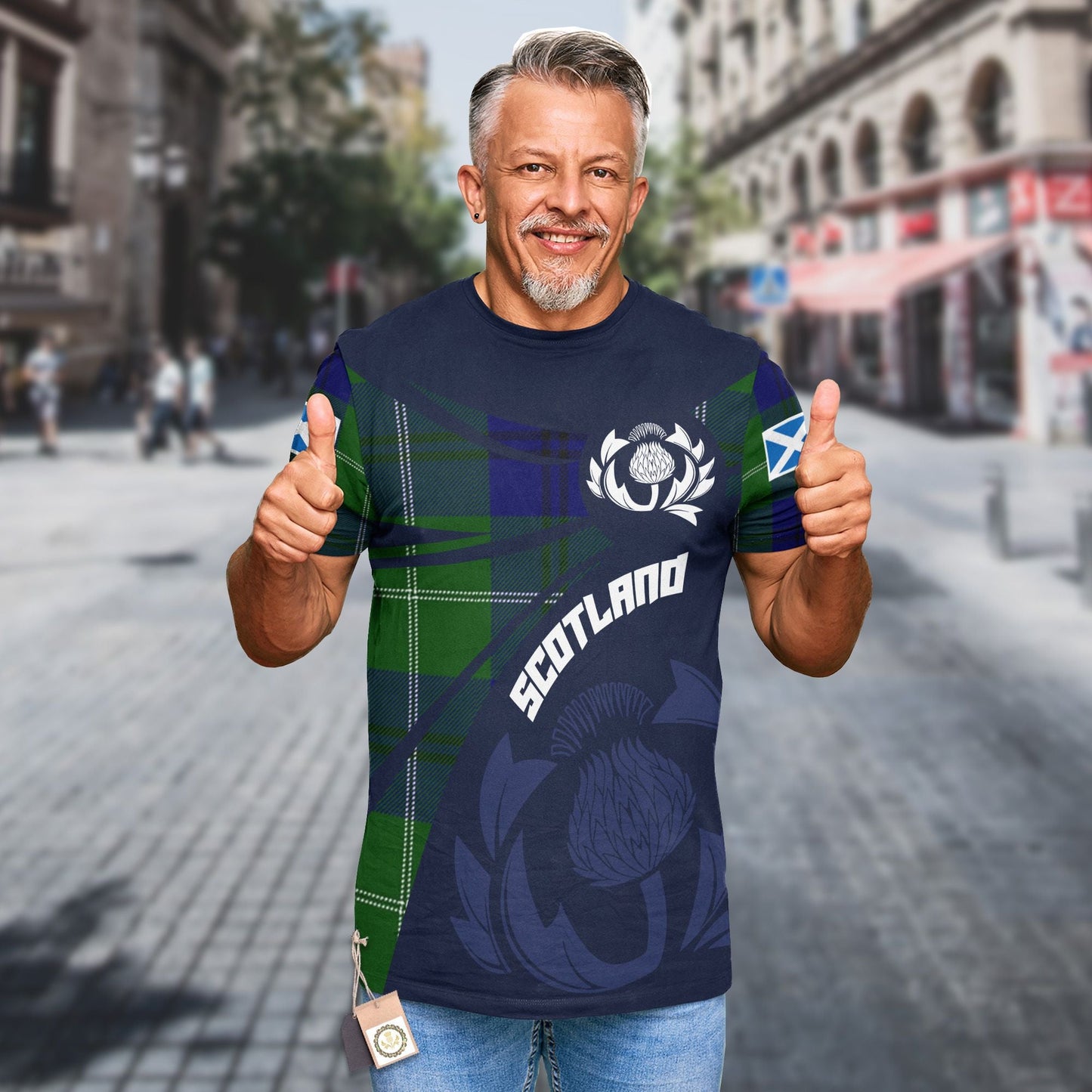 Printivon Thistle Flowers and Scottish Tartan Oliphant Family Custom Tee Shirt