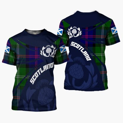 Printivon Thistle Flowers and Scottish Tartan MacThomas Family Custom Tee Shirt