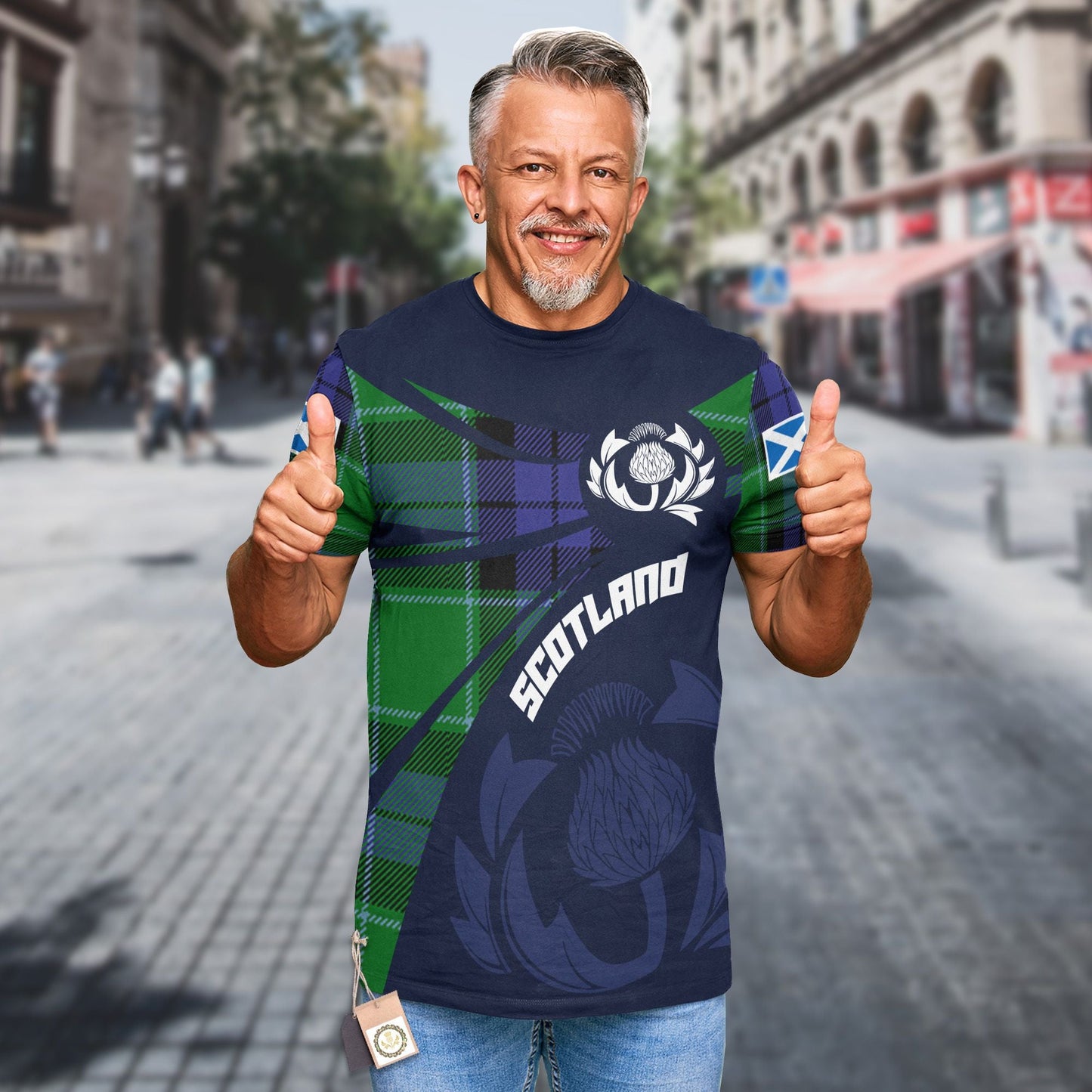 Printivon Thistle Flowers and Scottish Tartan Monteith Family Custom Tee Shirt