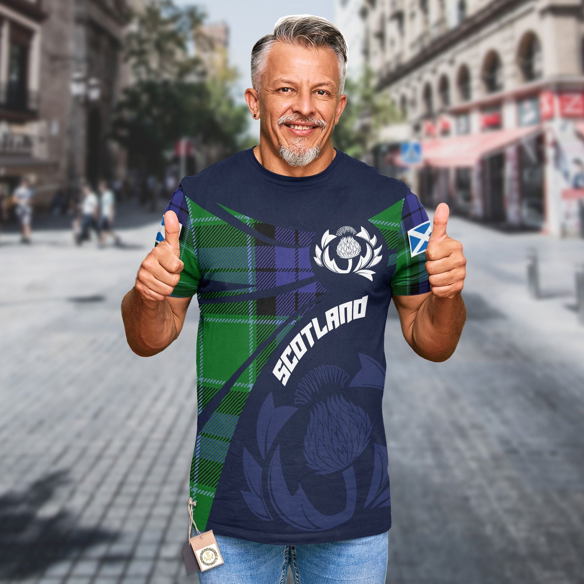 Printivon Thistle Flowers and Scottish Tartan Monteith Family Custom Tee Shirt
