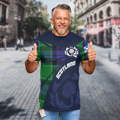 Printivon Thistle Flowers and Scottish Tartan Monteith Family Custom Tee Shirt