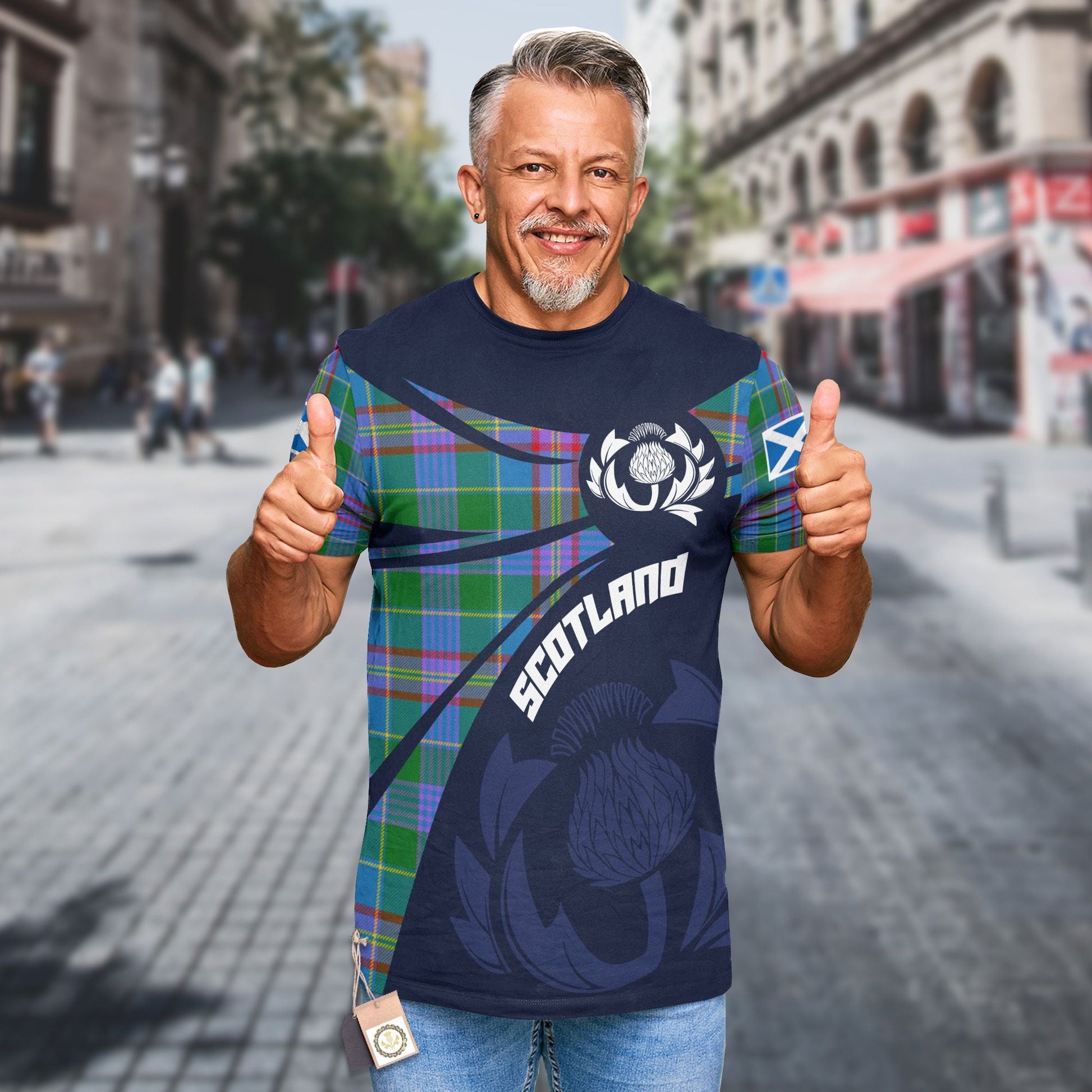 Printivon Thistle Flowers and Scottish Tartan Pitcairn Family Custom Tee Shirt