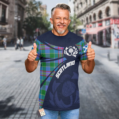 Printivon Thistle Flowers and Scottish Tartan Pitcairn Family Custom Tee Shirt