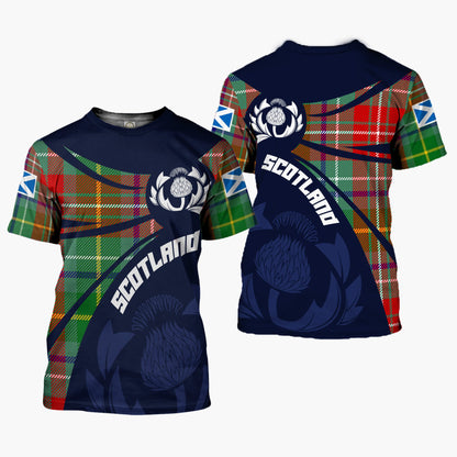 Printivon Thistle Flowers and Scottish Tartan Muirhead Family Custom Tee Shirt