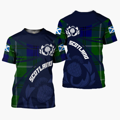 Printivon Thistle Flowers and Scottish Tartan Oliphant Family Custom Tee Shirt