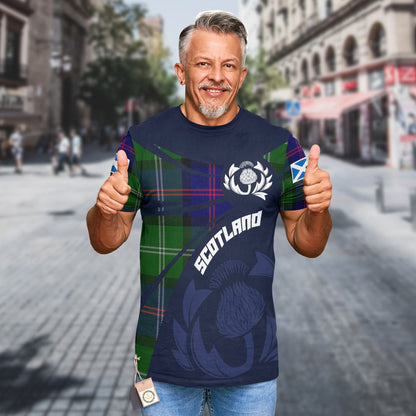 Printivon Thistle Flowers and Scottish Tartan MacThomas Family Custom Tee Shirt