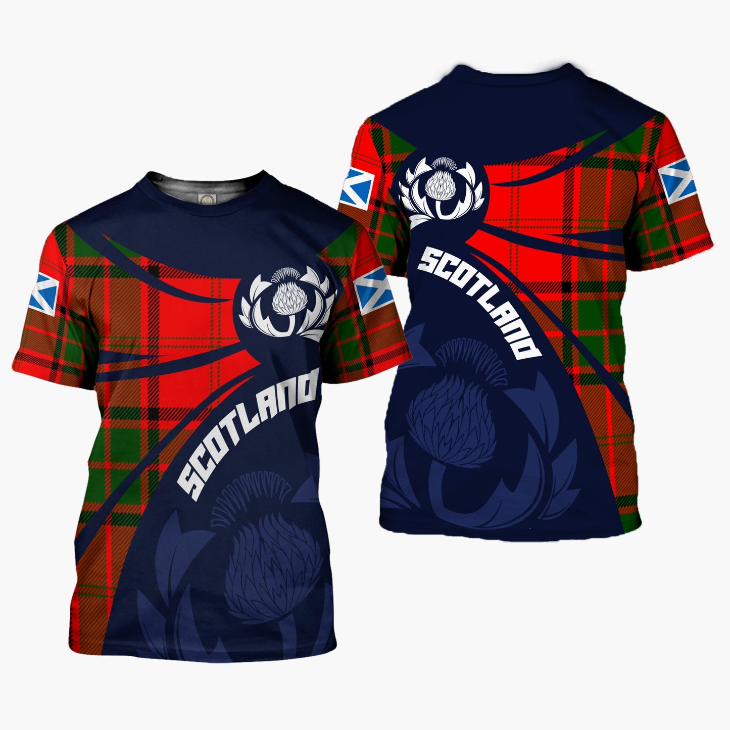 Printivon Thistle Flowers and Scottish Tartan Maxwell Family Custom Tee Shirt