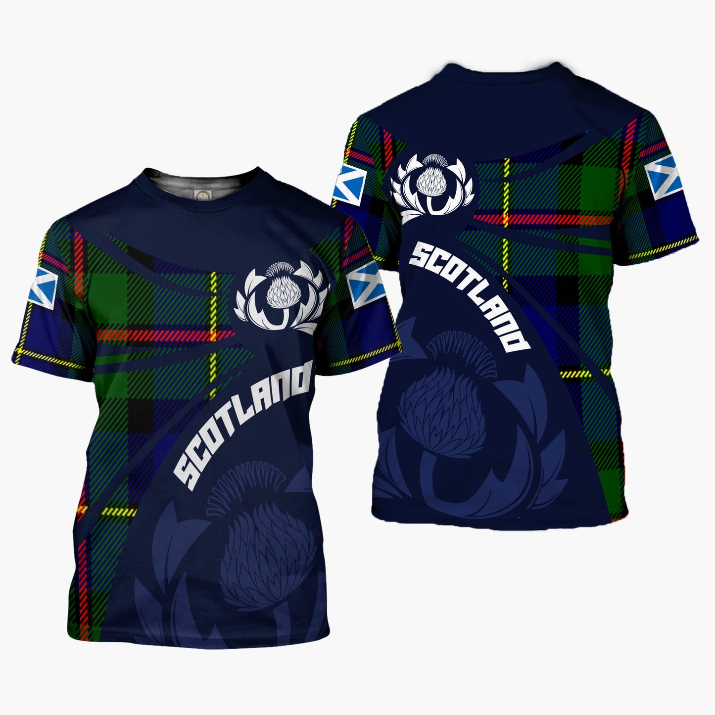 Printivon Thistle Flowers and Scottish Tartan MacLeod Family Custom Tee Shirt