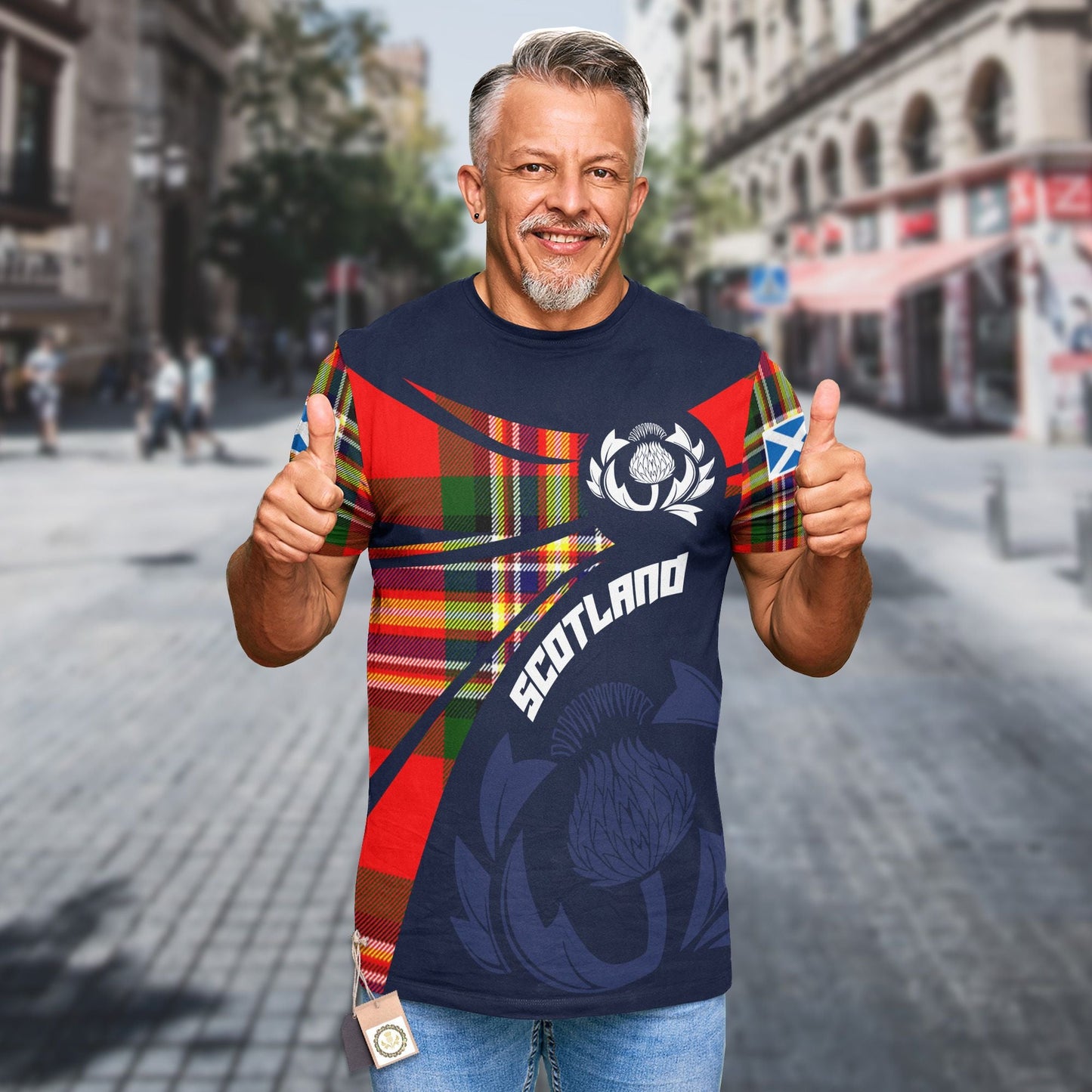 Printivon Thistle Flowers and Scottish Tartan MacGill Makgill Family Custom Tee Shirt