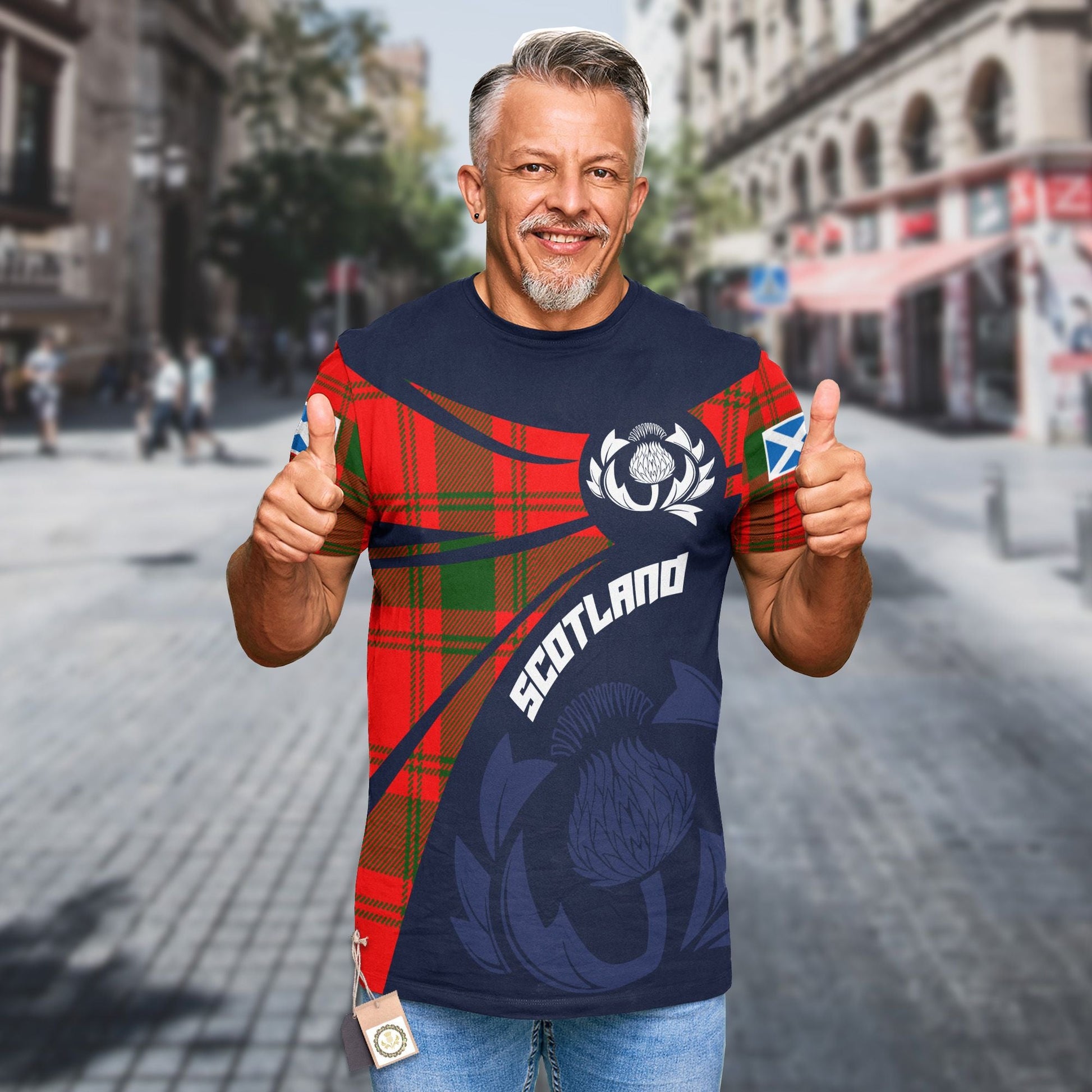 Printivon Thistle Flowers and Scottish Tartan MacQuarrie Family Custom Tee Shirt